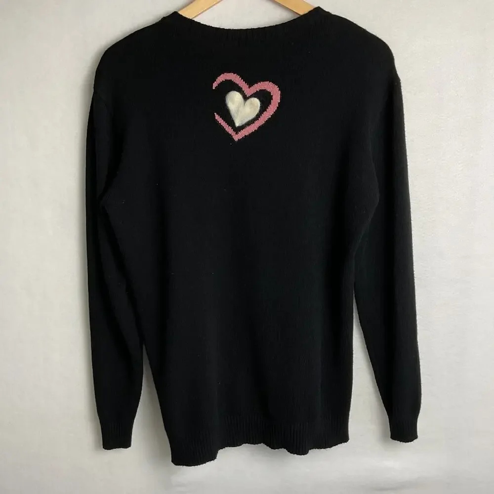LOVE Sweater by Charlie B Black Long Sleeve Needle Felt Medium